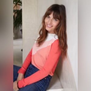 NWOT Sézane coral, peach, and cream sweater, size M